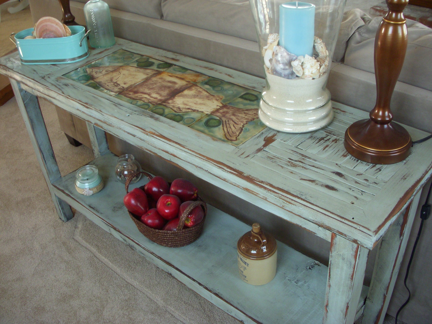 Wood Sofa Table - Shabby - Beach Cottage - Chic Furniture - Wooden Buffet Table - Reclaimed Wood