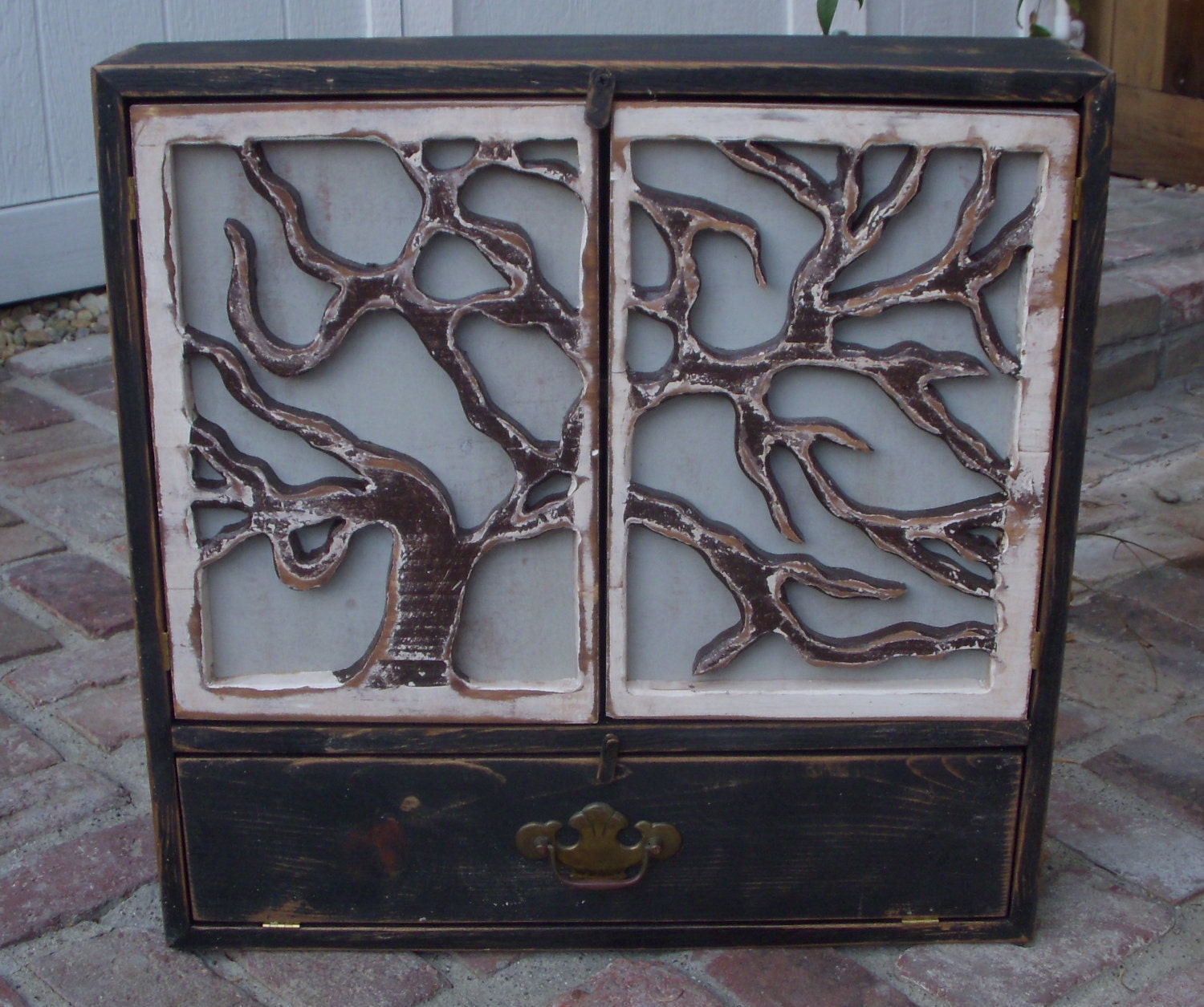 Handmade Large Wood Cabinet - Cabinet With Carved Oak Tree Doors