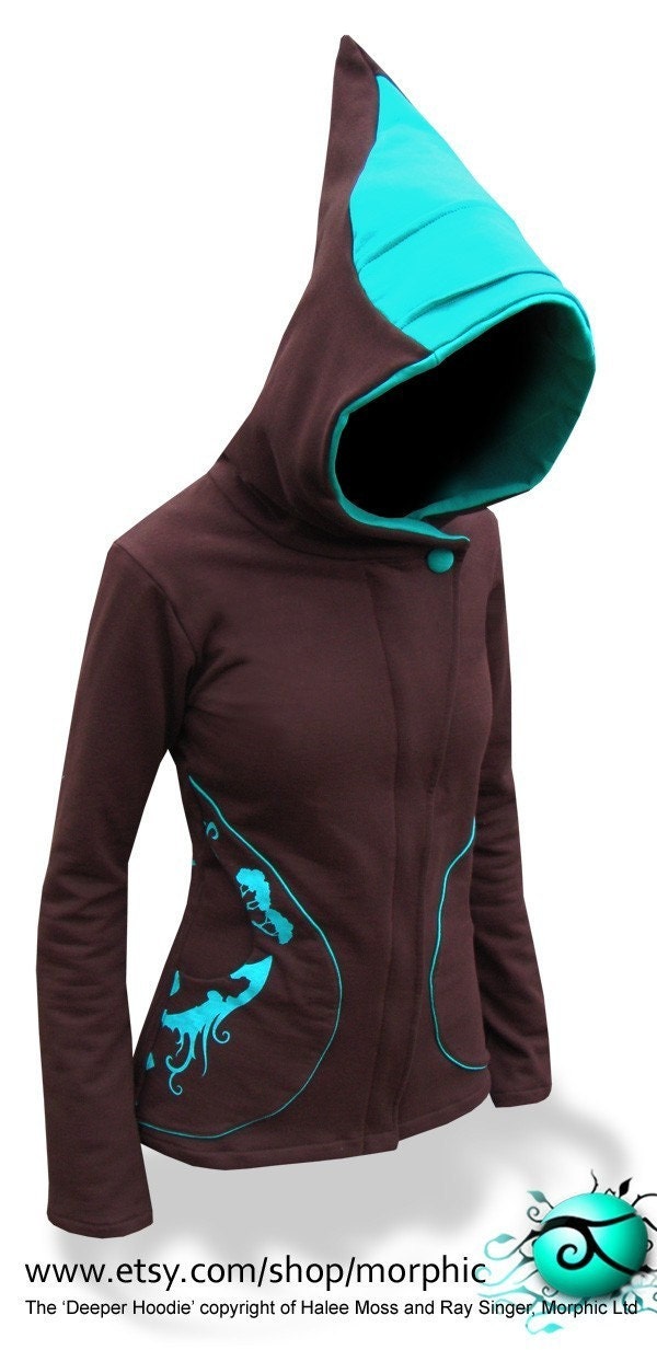 Womens Deeper Hoodie - Chocolate / Turquoise - Made To Measure