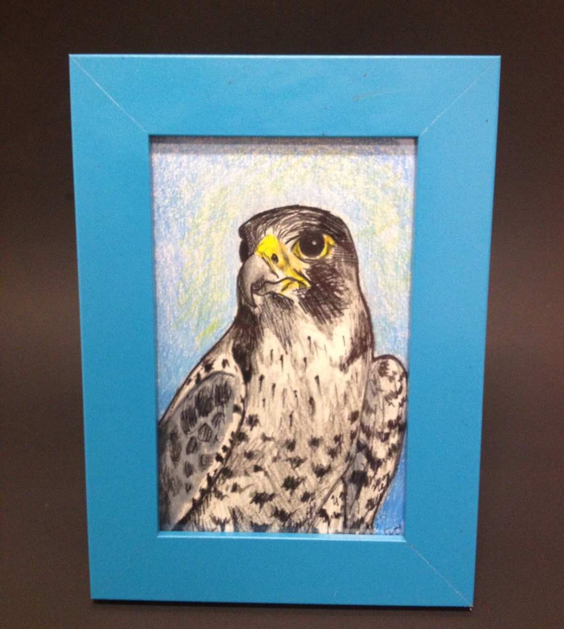 Peregrine Falcon ORIGINAL Artwork Colored Drawing Raptor Art with Frame