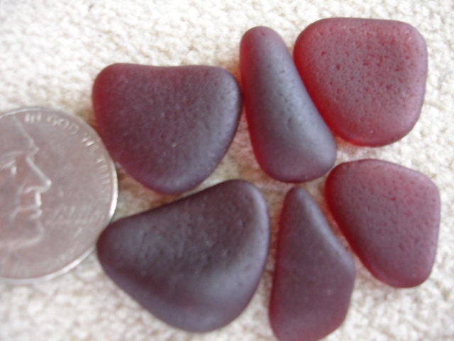 Pure Beach Sea Glass Brilliant Red Sea Beach Glass RARE 6 seaglass surf tumbled