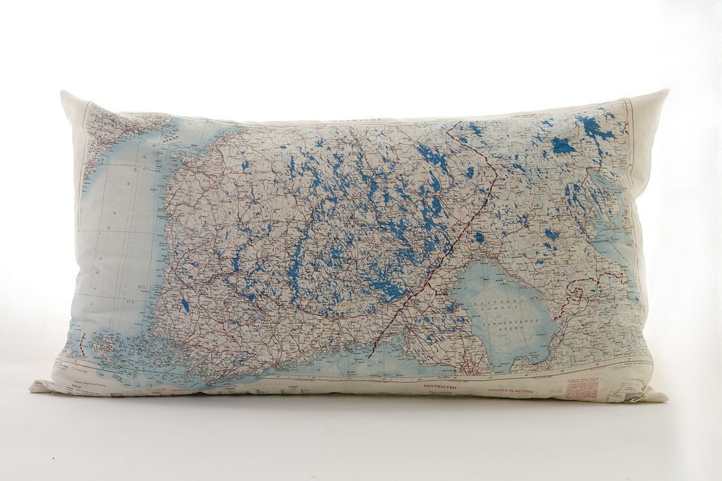 Vintage Silk Aviator Map Cushion (Helsinki)