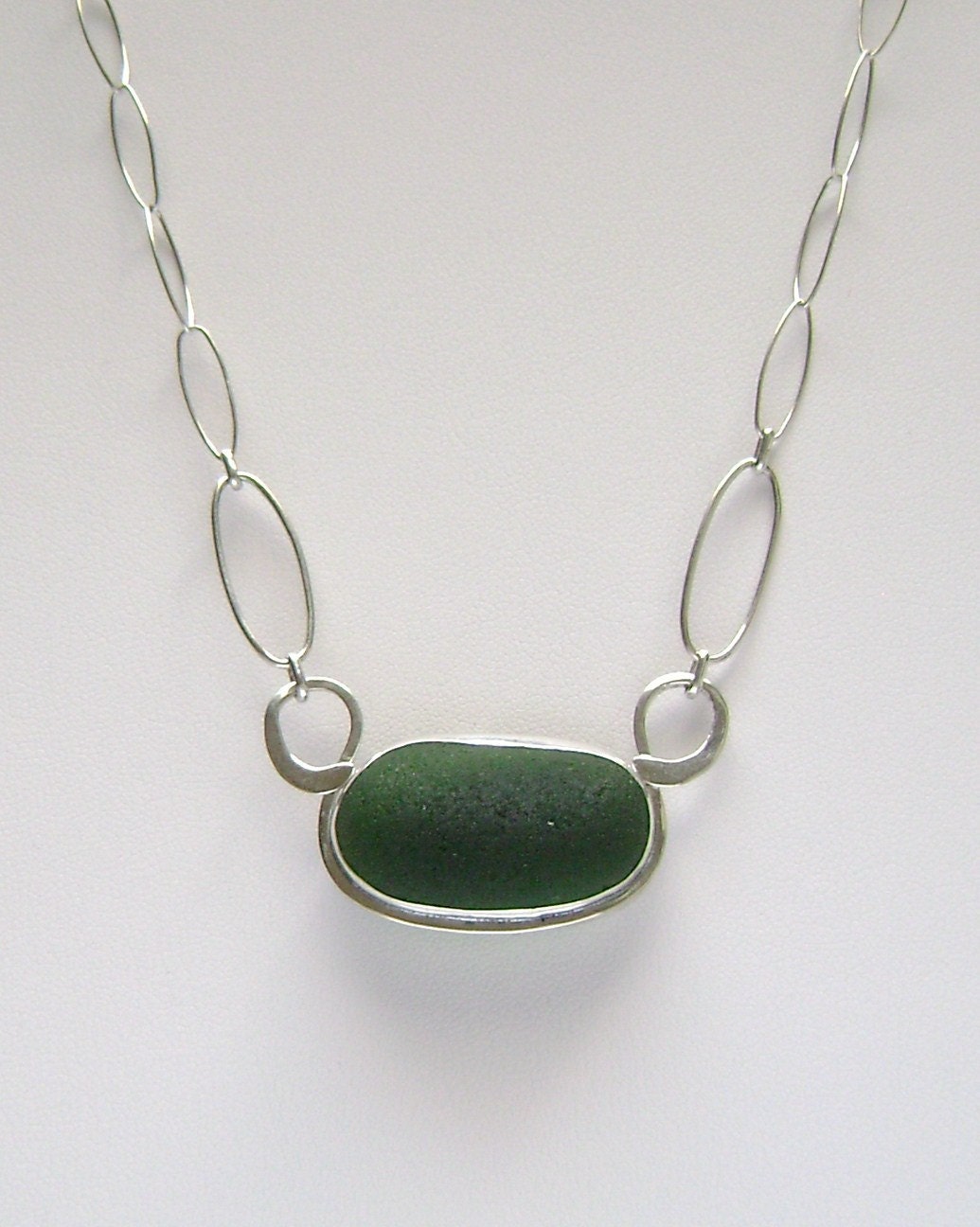 Sea Glass Jewelry - Sterling Green Sea Glass Necklace