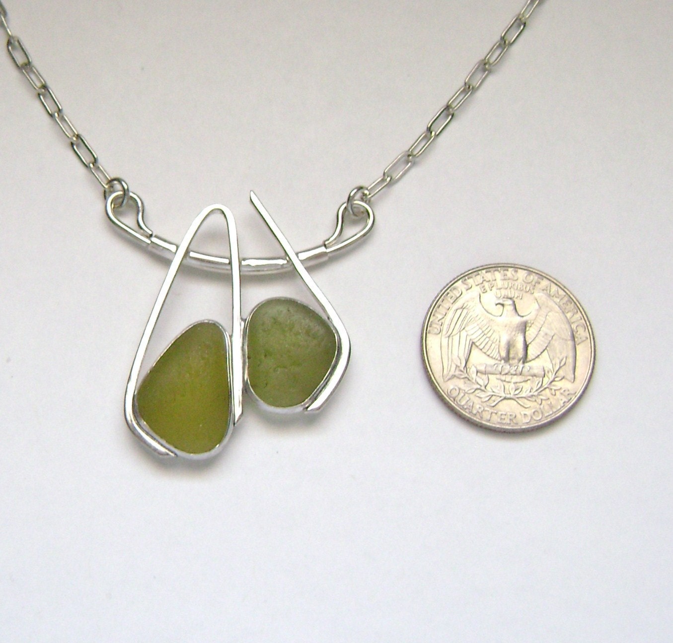 Sea Glass Jewelry - Sterling Olive Green Sea Glass Necklace