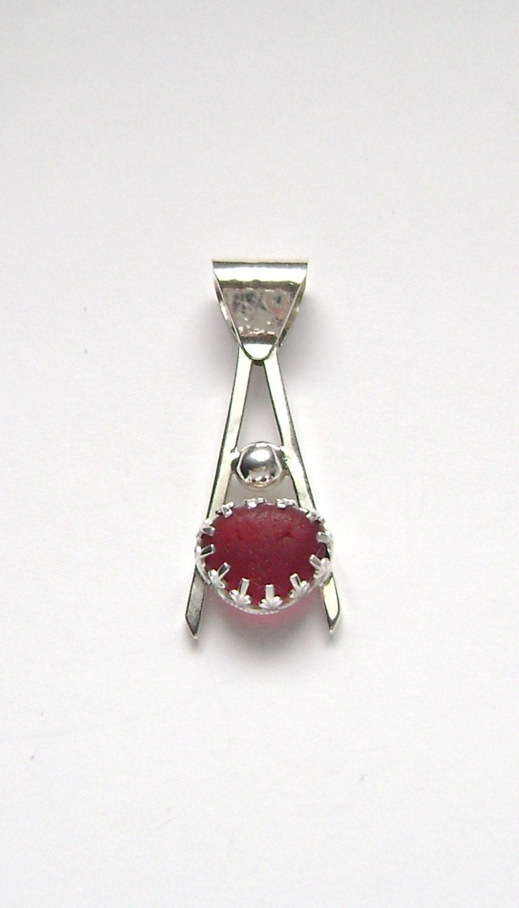 Sea Glass Jewelry -  Sterling Extremely Rare Red English Sea Glass Pendant