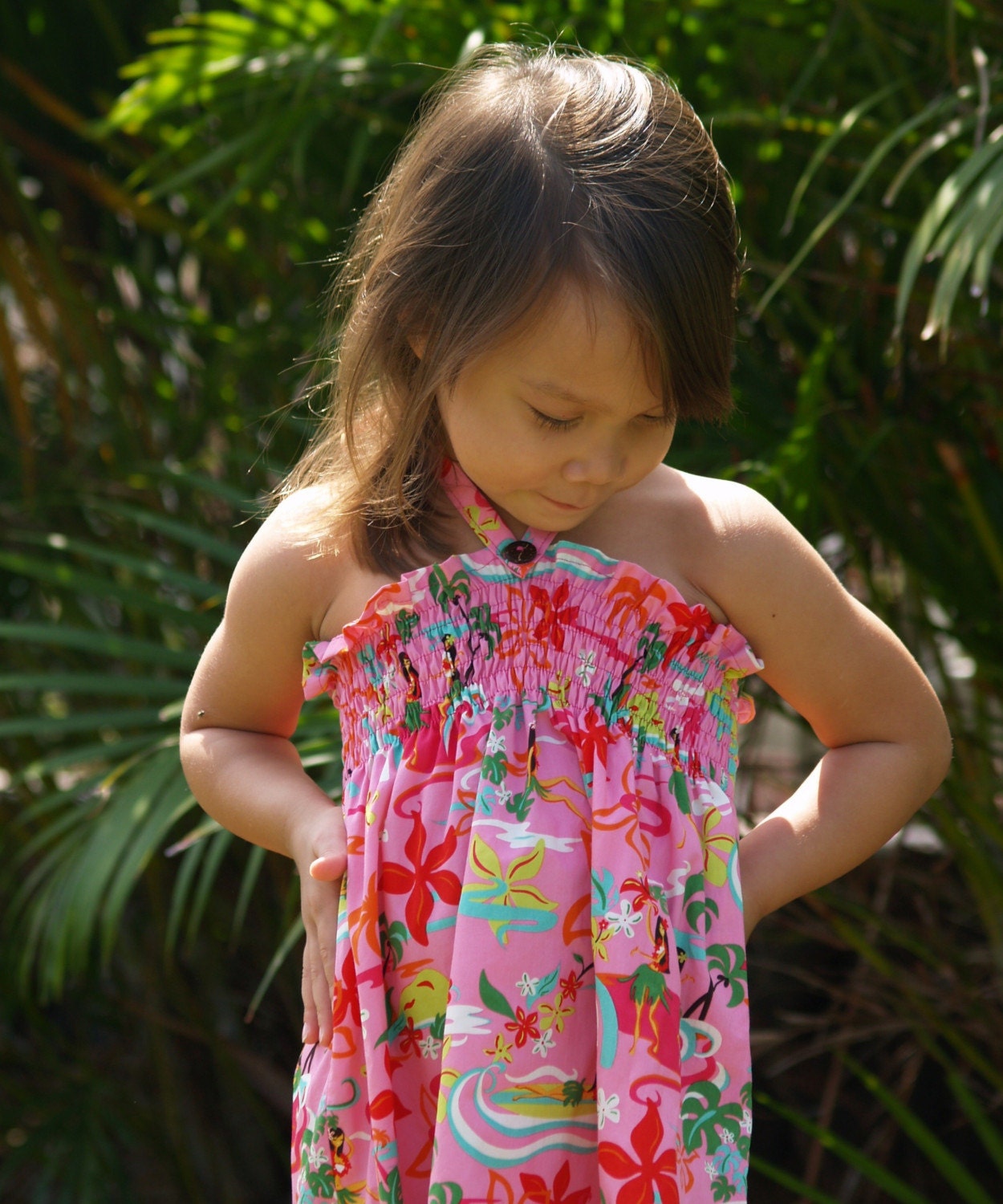 Girls Handmade Hawaiian Dress Pink Hula Girl 6mos 12mos 2T 3T 4T 5T 6 7 8 9 10