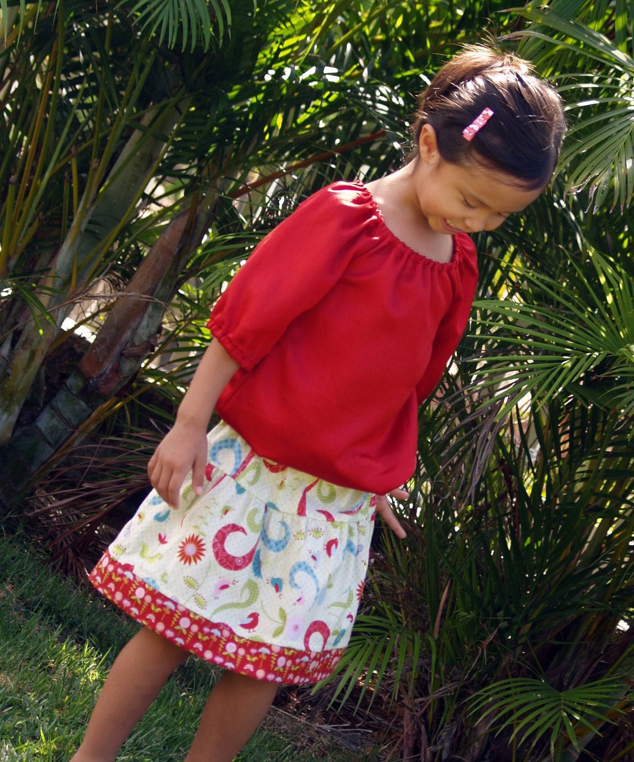Girls Boutique Twirl Skirt Love Birds Garden Green Red 6mos to 10