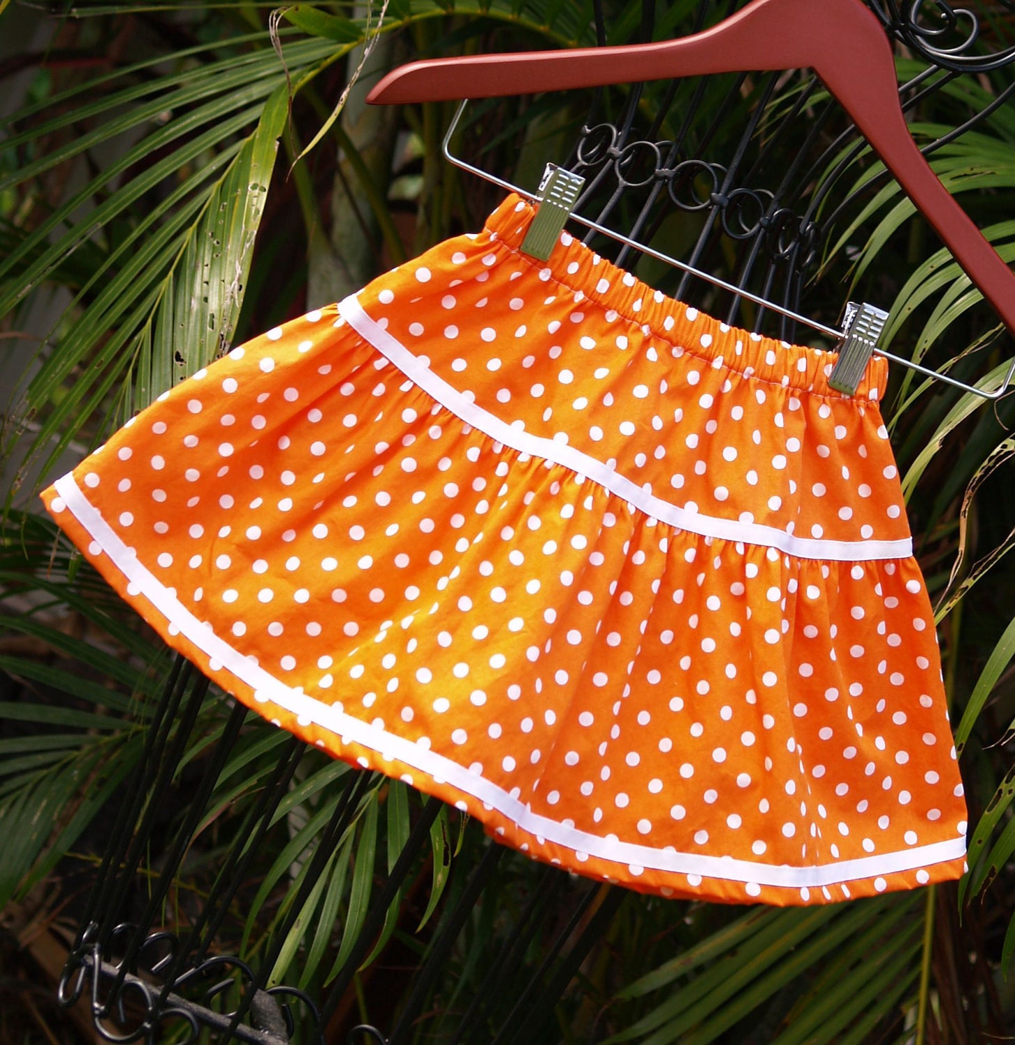 Orange White Polka Dot Girls Boutique Twirl Skirt  Baby Toddler 6mos to 10