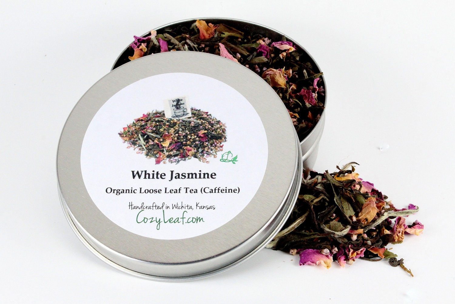 Organic White Jasmine Loose Leaf Tea Tin 20 cups of brewed tea