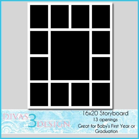 16x20 Scrapbook Template Baby's First Year Storyboard Photo Collage with 13 openings Instant Download