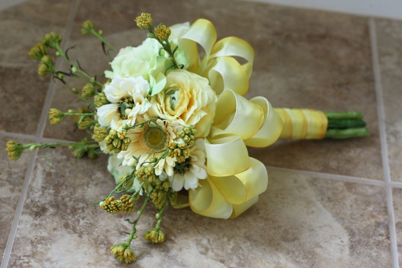 Lemon Yellow Silk Flowers Wedding Bouquet
