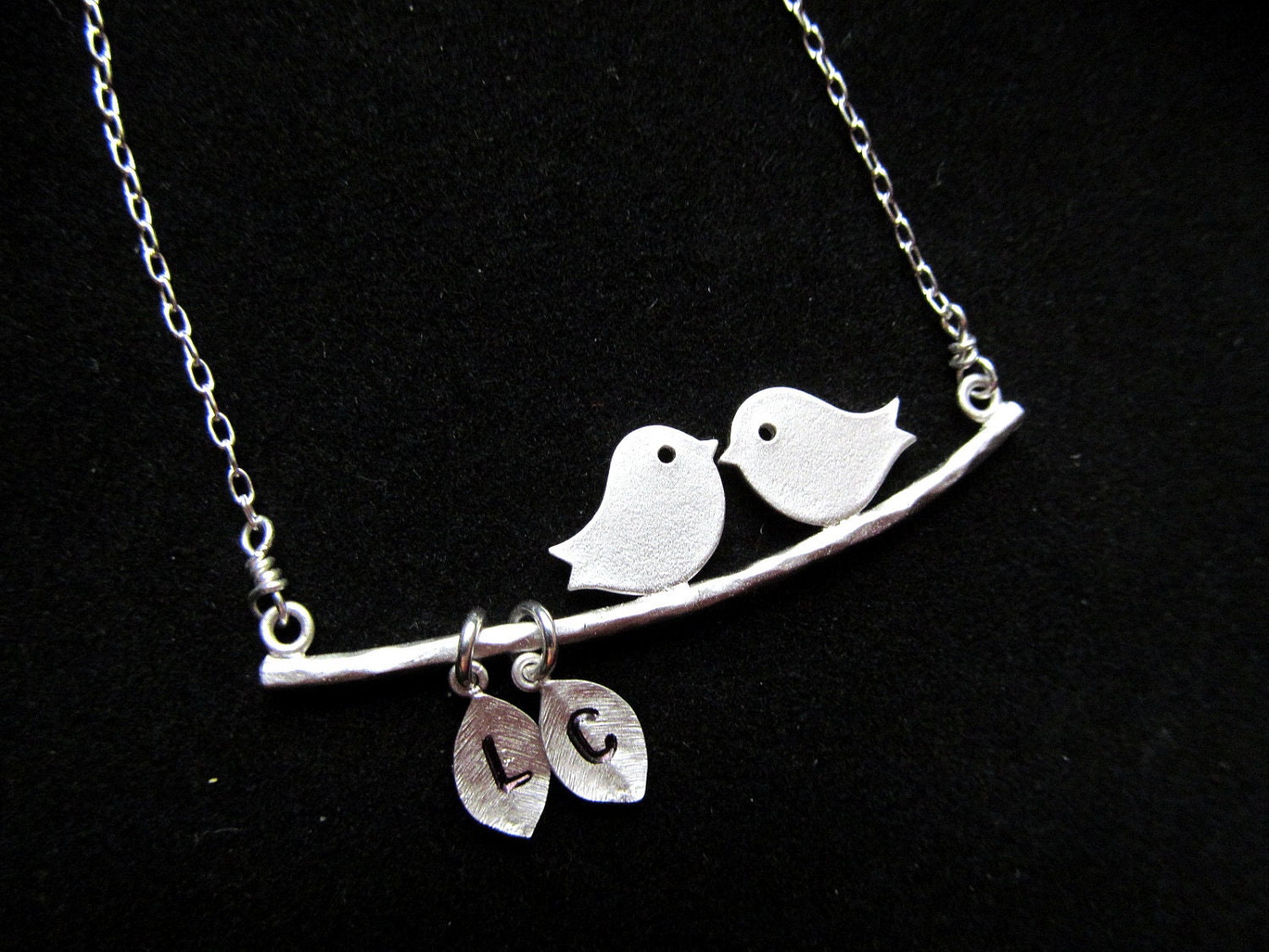 Initial Necklace . LOVE BIRDS Necklace . Personalized Jewelry . Initial Couples Bridal Shower Gift, Engagement Gift