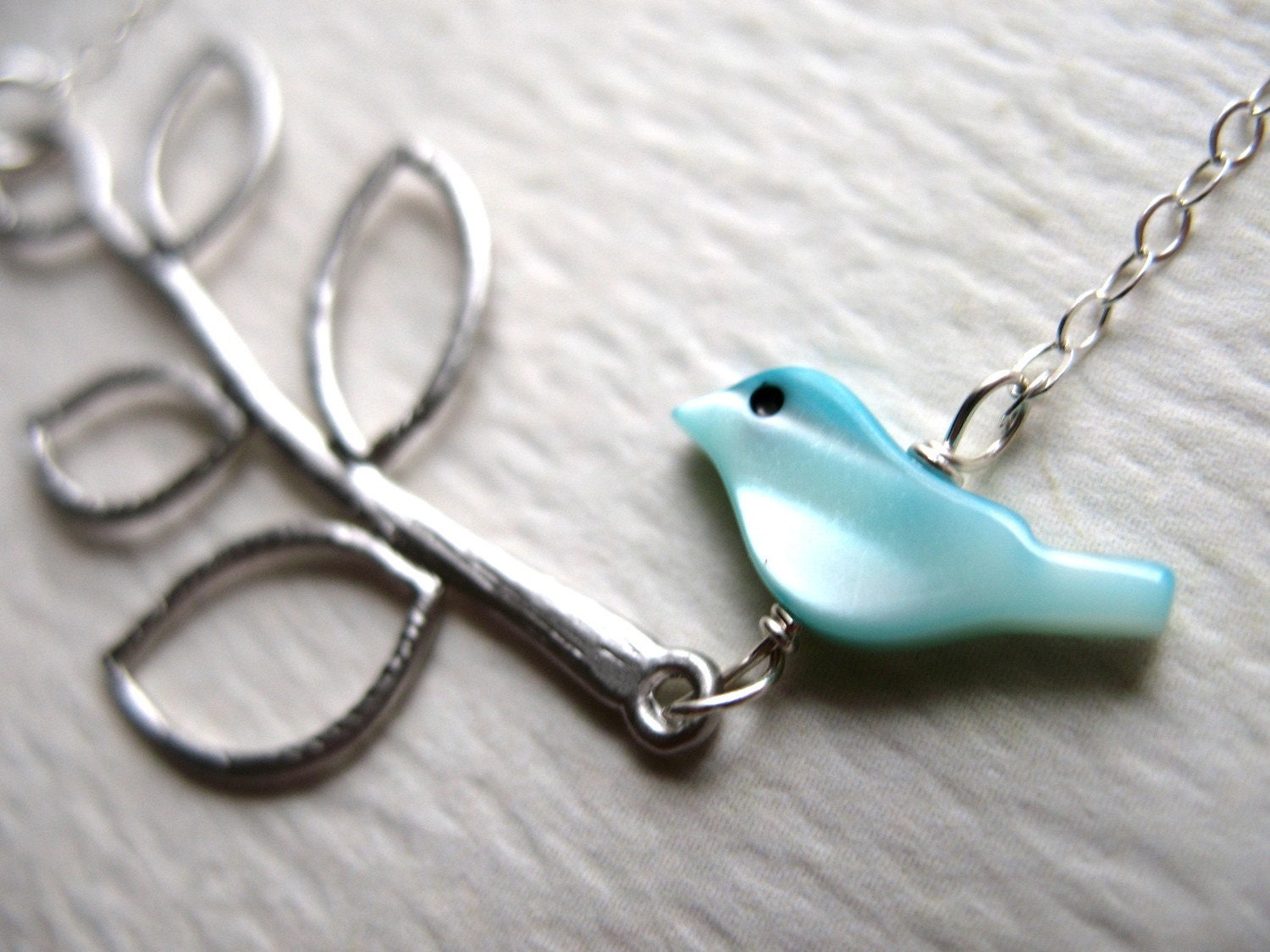 Little Bird on a Branch Necklace - Sterling Silver Necklace, Baby Shower Gifts