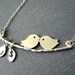 LOVE BIRDS Necklace -Personalized Custom Initial Monogram Leaf Initials Sterling Couple Anniversary- Bridal Shower Gift, Engagement Gift