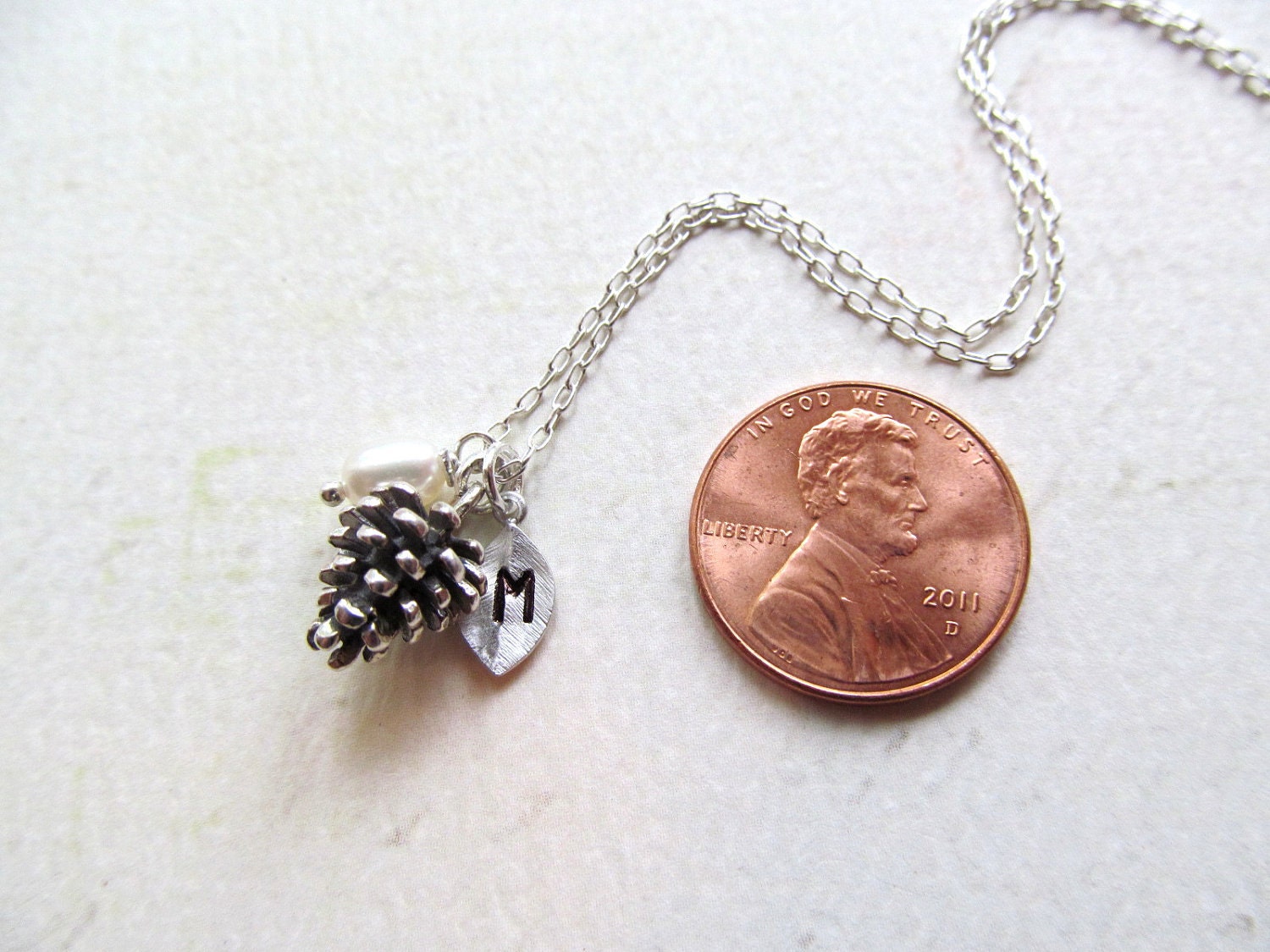 CUSTOM Initial Personalized Gifts- Weddings and Bridesmaids Jewelry Wedding Party - Fall Wedding, Pine cone Necklace, winter wedding