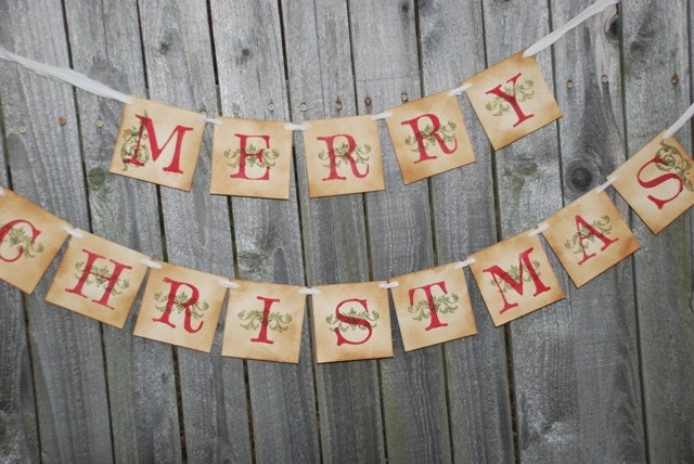 Merry Christmas Banner - Merry Christmas - Vintage Inspired