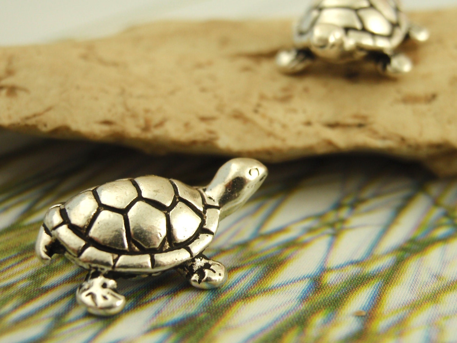 2 Too Cute Turtle Charms - Antique Pewter - Made in the USA - 15mm X 11mm