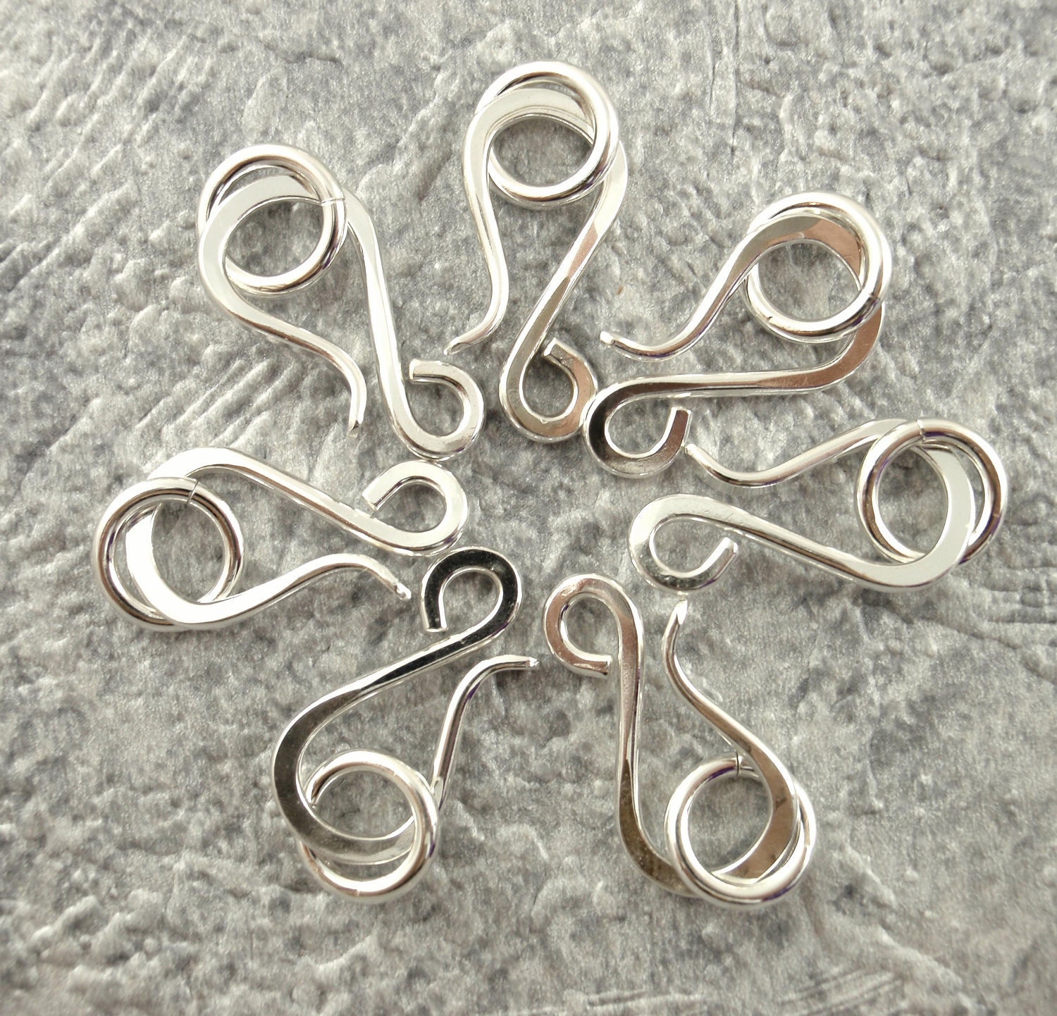 Sterling Silver Hook Clasps With Jump Rings Quantity 6 - 17mm X 9mm - Hand Made