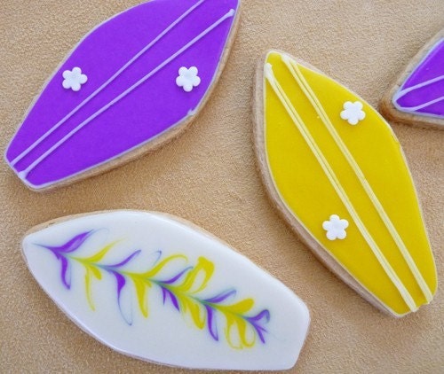 Flower Surfboard Hand Decorated Iced Sugar Cookies - 1 dozen Il_570xn