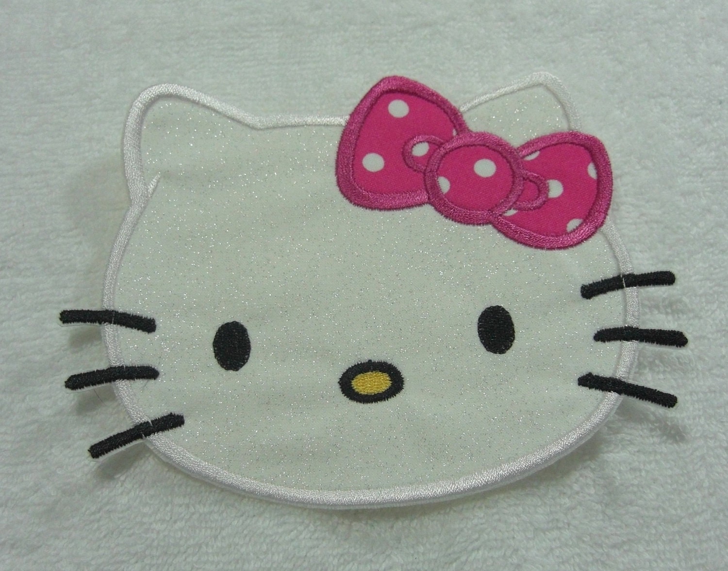 Hello Kitty Face Large Fabric Embroidered Iron On or Sew On Applique Patch
