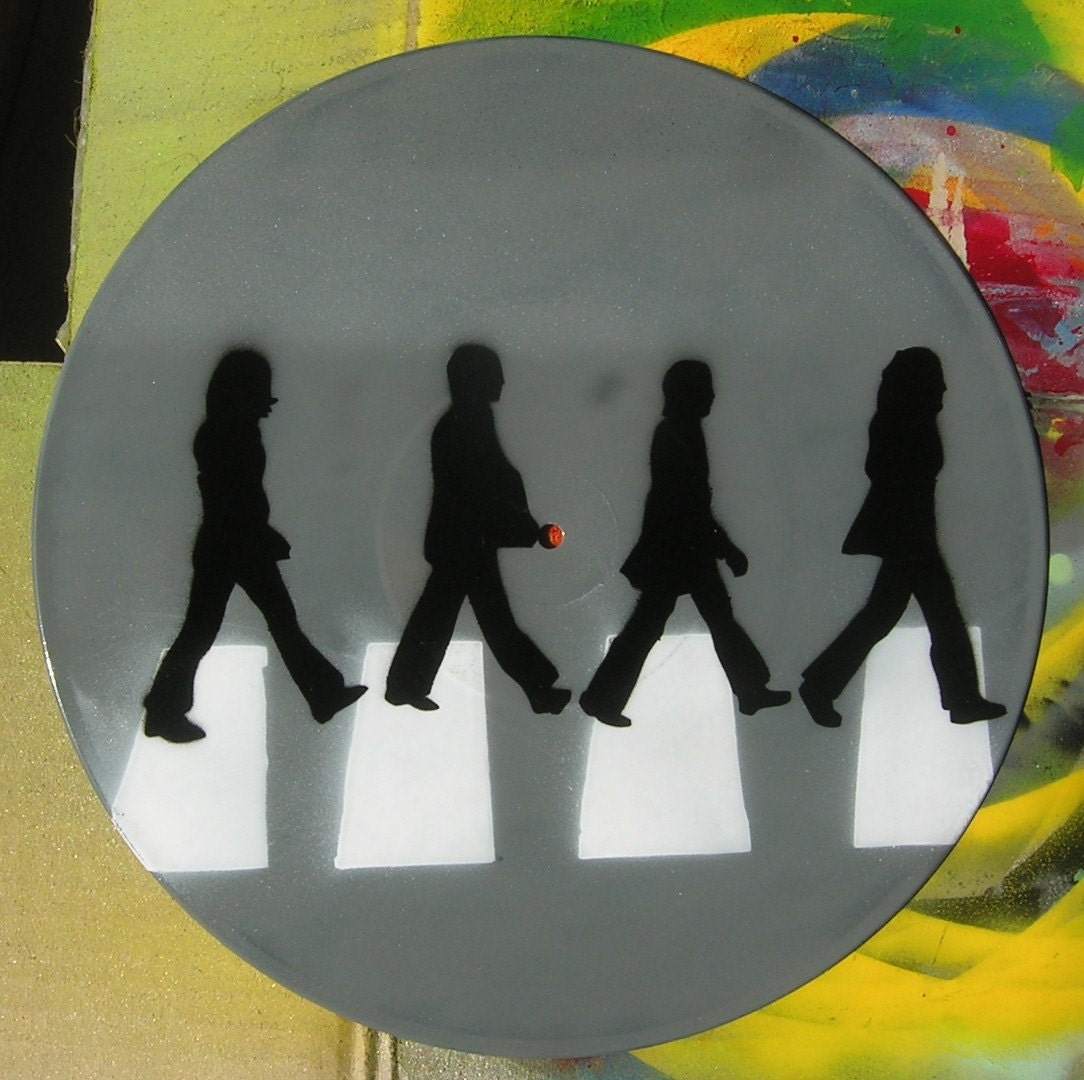 Beatles Monochromatic-Style Abbey Road Spray-Painted on Record (Vinyl) BUY any 3 RECORDS get a 4th FREE