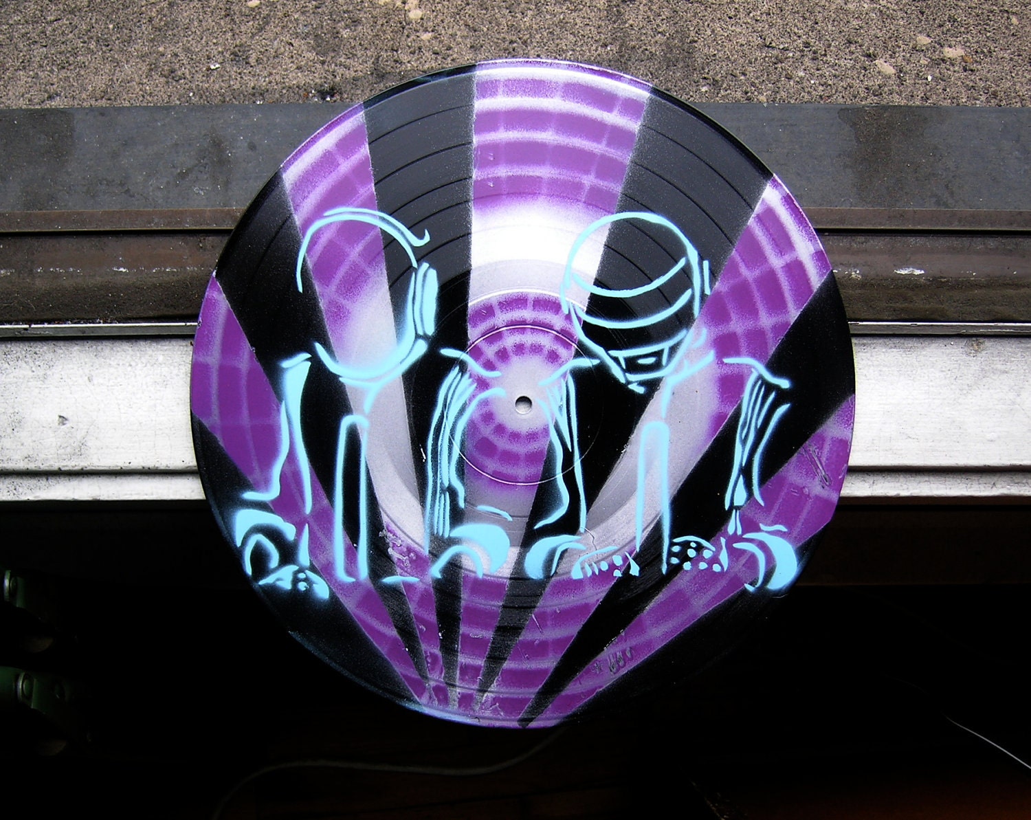 Daft Punk in Tron in Black Silver and Purple Spray-Painted on Record (Vinyl) BUY any 3 RECORDS get a 4th FREE