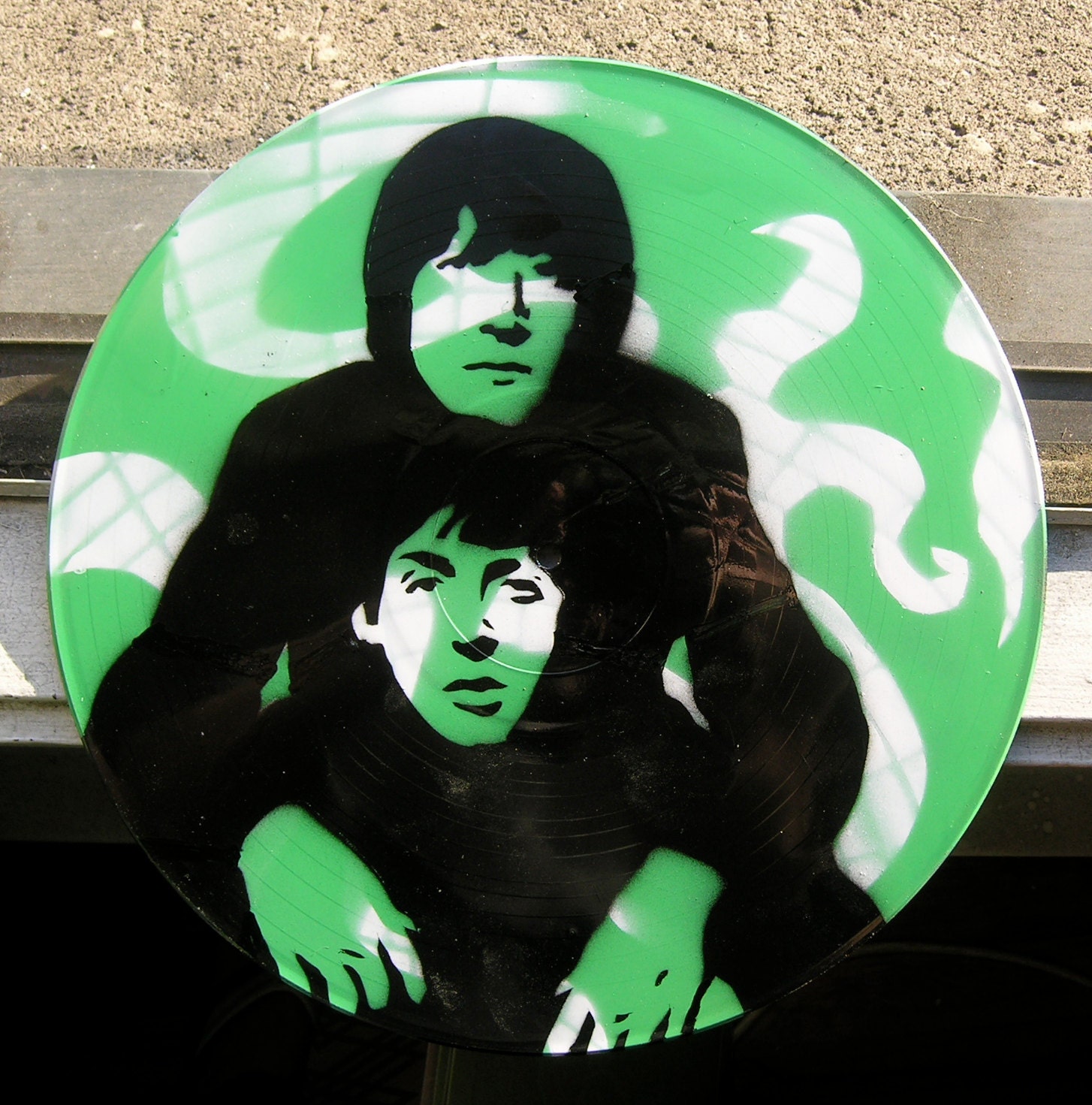 John Lennon and Paul McCartney of the Beatles Spray-Painted on Record (Vinyl) BUY any 3 RECORDS get a 4th FREE