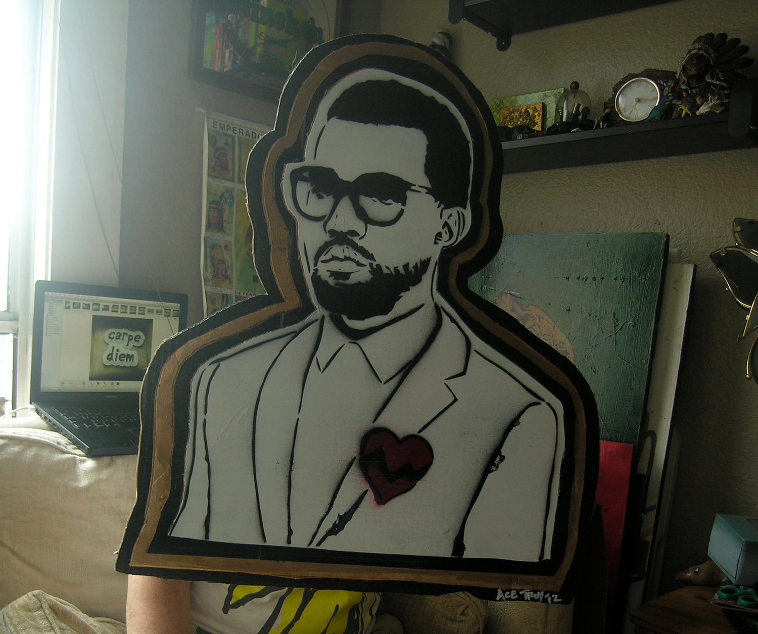 Giant Kanye West 3-D Wall Art on Gold and Black   Ready To Hang