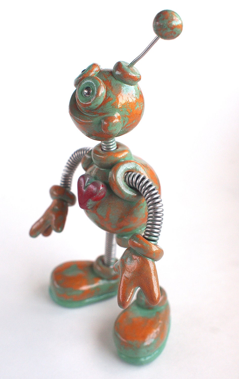 Patina Peter Garden Robot Sculpture - Will Guard Your House Plants From Evil - Clay, Wire, Paint