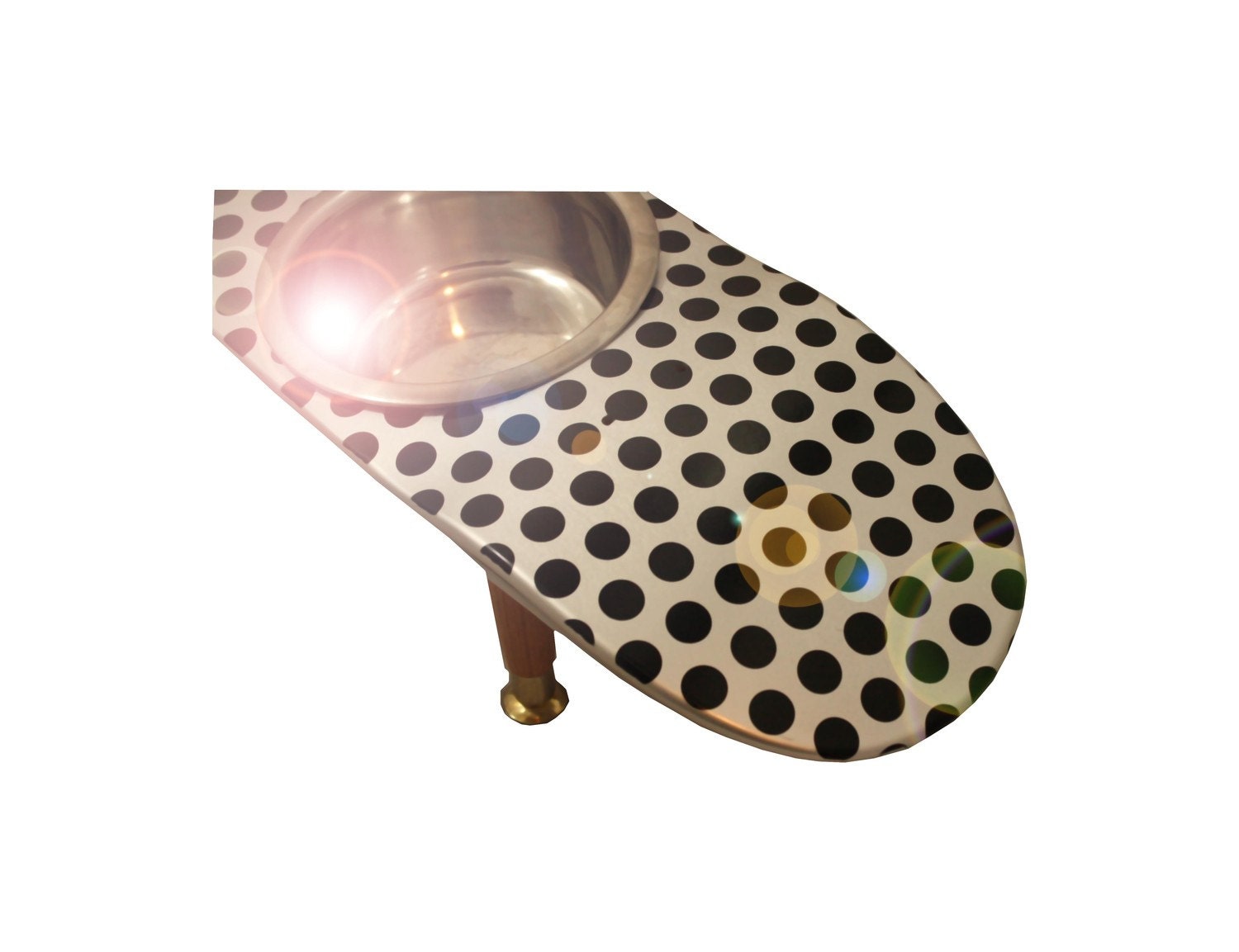 Raised Pet Feeder - Painted Skate Deck - Gift For Pet Lover - Dog - Gift Ideas - Silver with Black Polka Dots Skate Pet Feeder