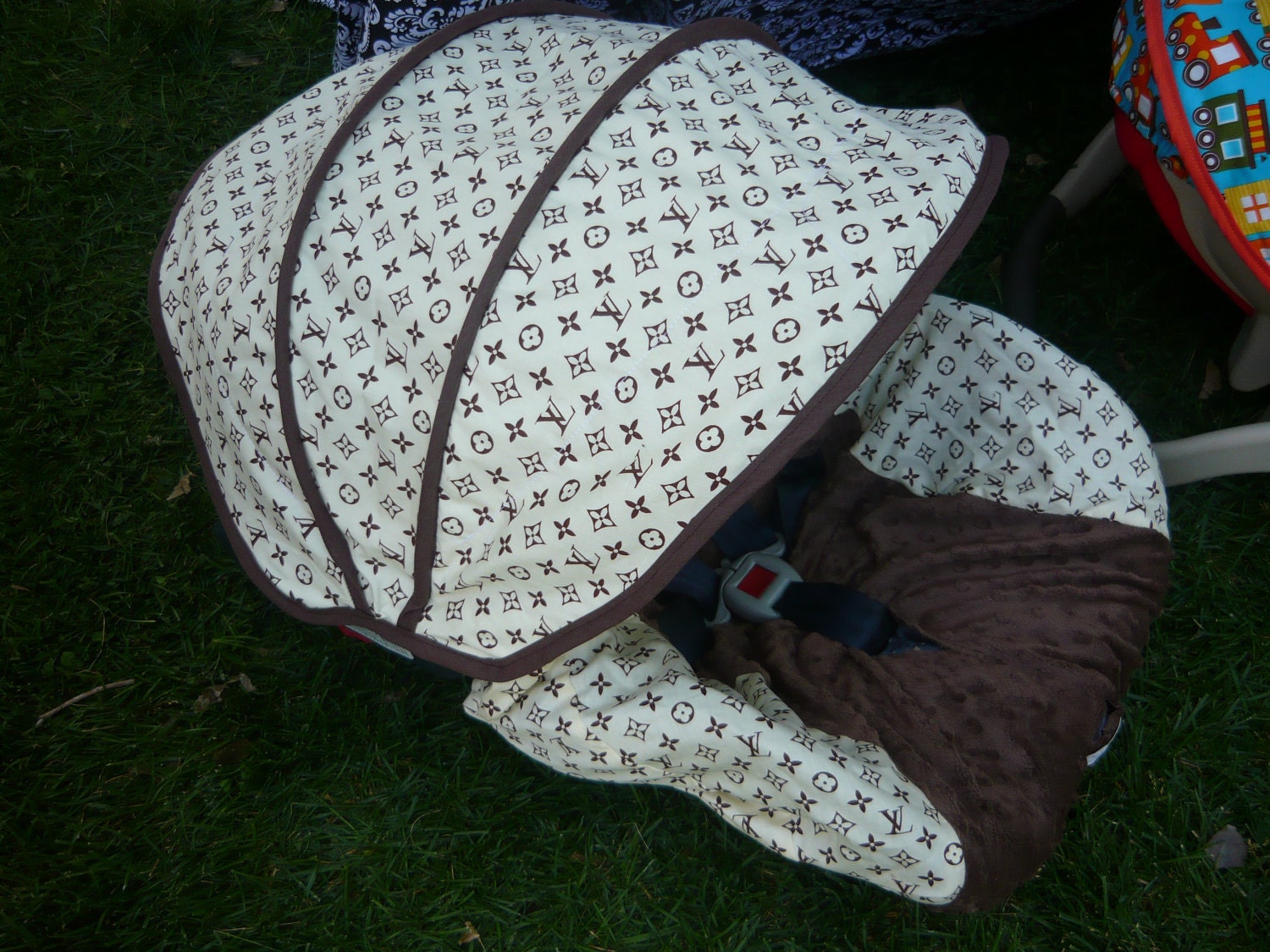 Items similar to SHIPS TODAY- Brown and Ivory Louis Vuitton Inspired Car Seat Cover Set on Etsy