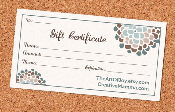 Printable Flower Shop Customizable Gift Certificate by TheArtOfJoy