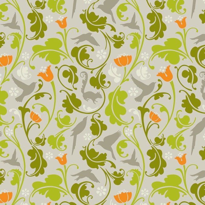 BLEND fabrics Jules Davis Garden of Delights Flora & Fauna in Taupe