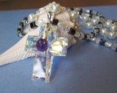 Crystal Cross with Amethyst and Pearls  Necklace Pendant