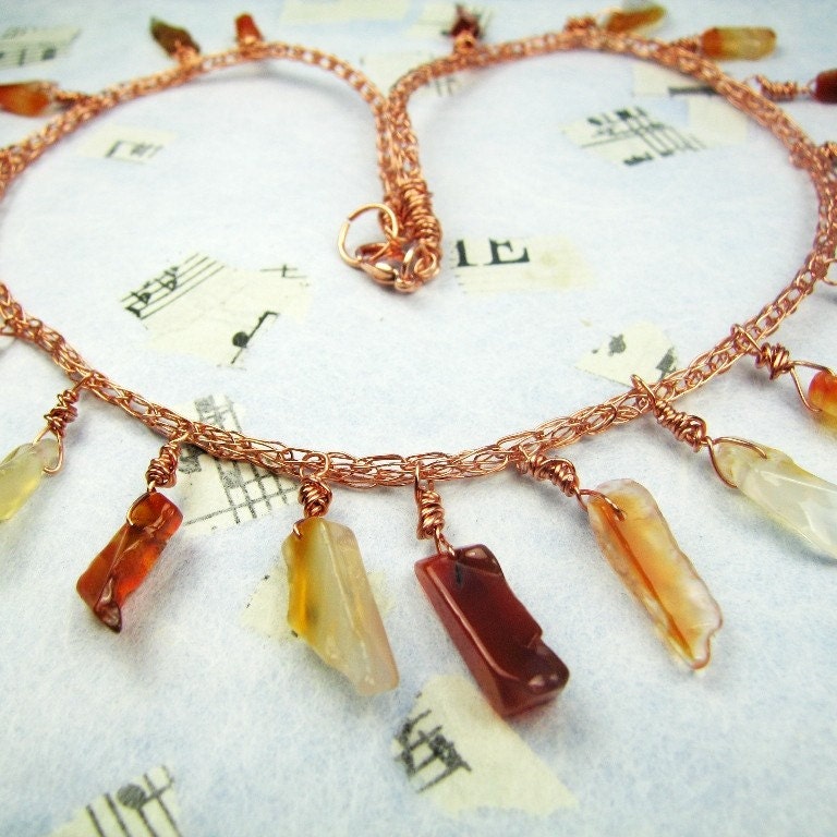 Spicy Carnelian Viking knit necklace