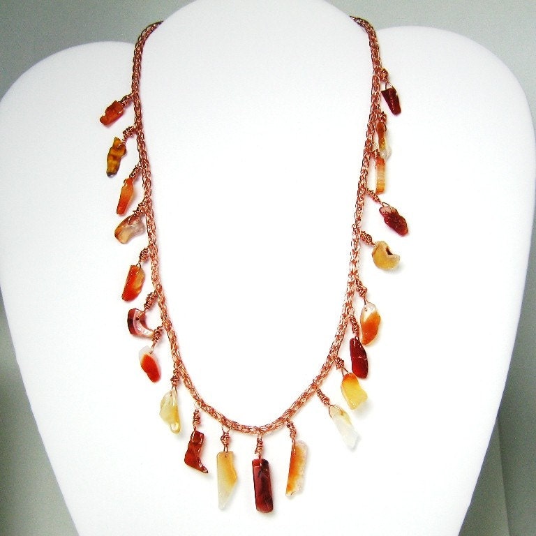 Spicy Carnelian Viking knit necklace