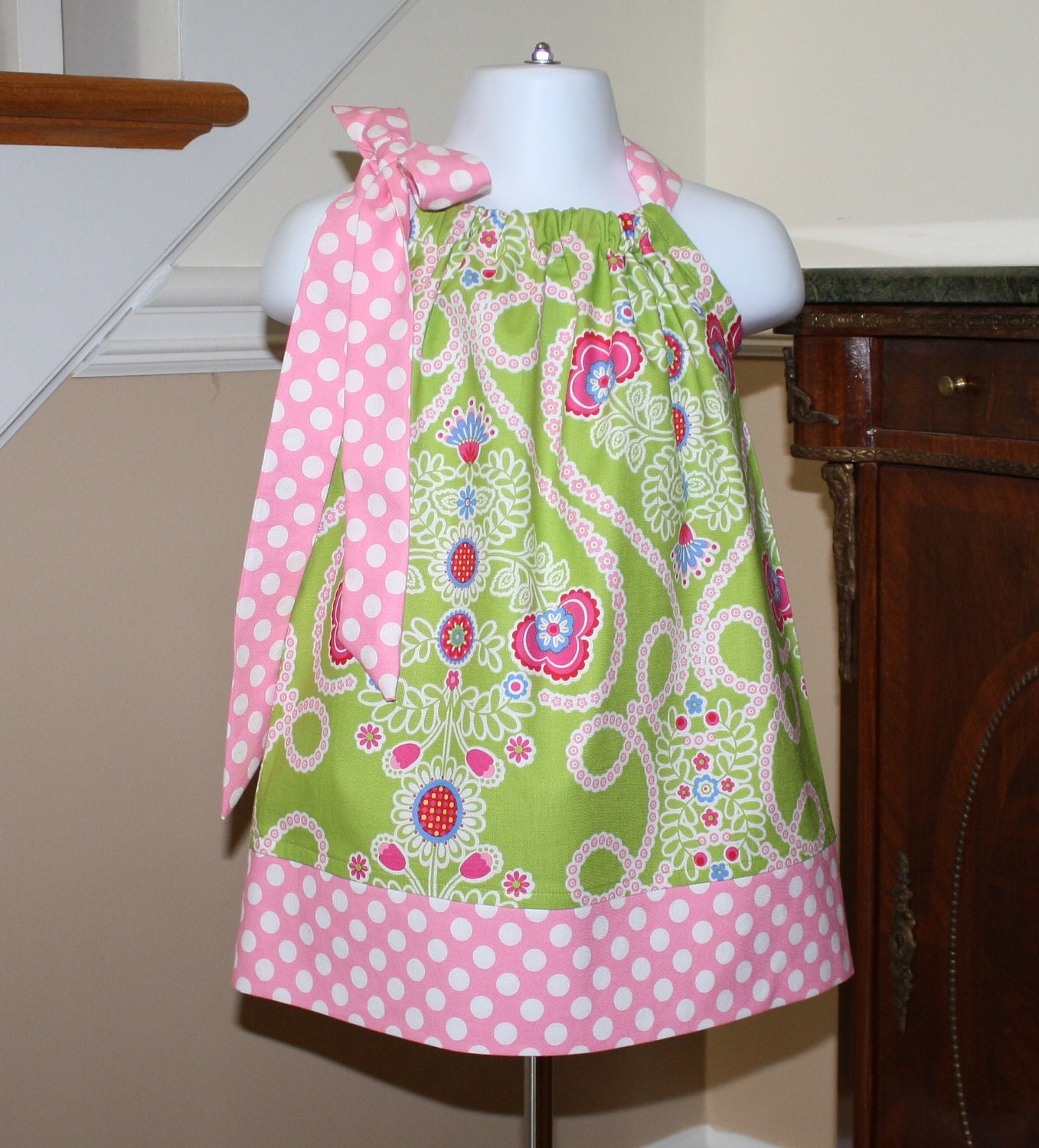 baby girl Pillowcase dress Ohh la la in Lime green, girls dress, spring toddler pillowcase dress, 2t, 3t, 4t, 5t