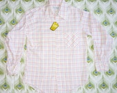 Sir Walter Vintage 60's Button Front Shirt M Deadstock NWT Permanent Press Plaid Pocket Long Tails
