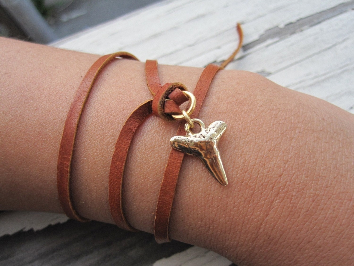 Shark Tooth Bracelet, Wrap Around Bracelet, Wrap Bracelet, Gold Shark Tooth, Brass Shark Tooth, Summer Jewelry, Unisex Bracelet