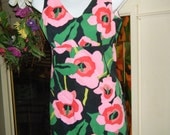 vintage 60s LANZ original MOD  bold pink red green poppy summer mini Go go dress size small