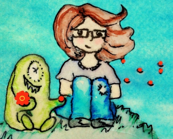 Cute Monster Art, Children Decor, Children Art, 5x7, My Monster Friend