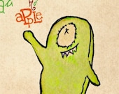A is for Apple, Playroom Art, Alphabet Art, Monster Painting, Children decor, ABC print, Nursery Art, Monster Art,