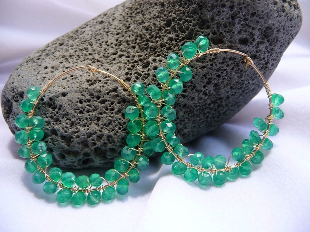 40% OFF - Green Forest - Emerald Green Onyx and Gold Fill Earrings - RELISTED