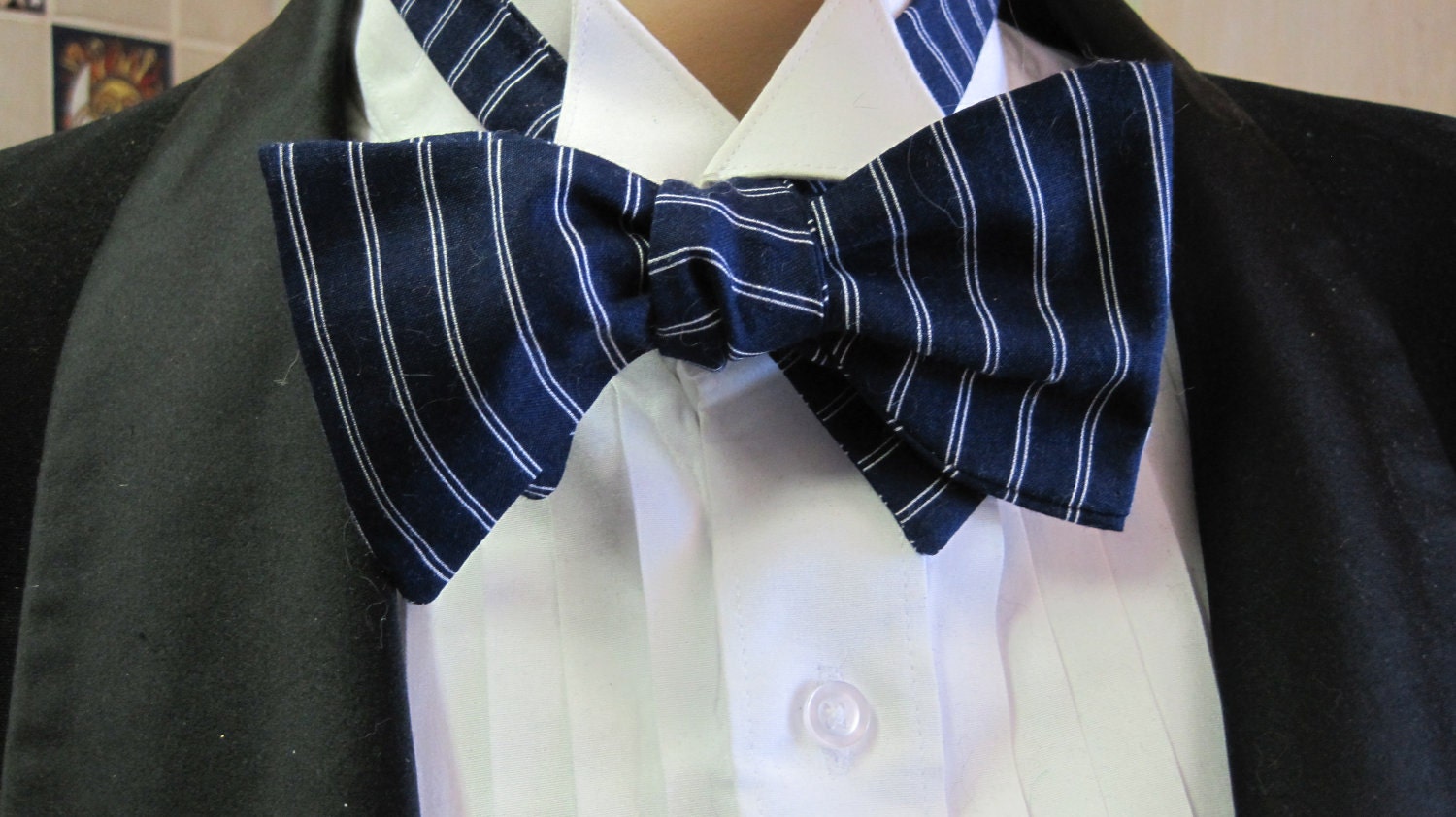 Navy Blue Stripe Bow Tie