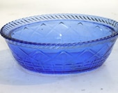 Vintage Cobalt Blue Pressed Glass Dish