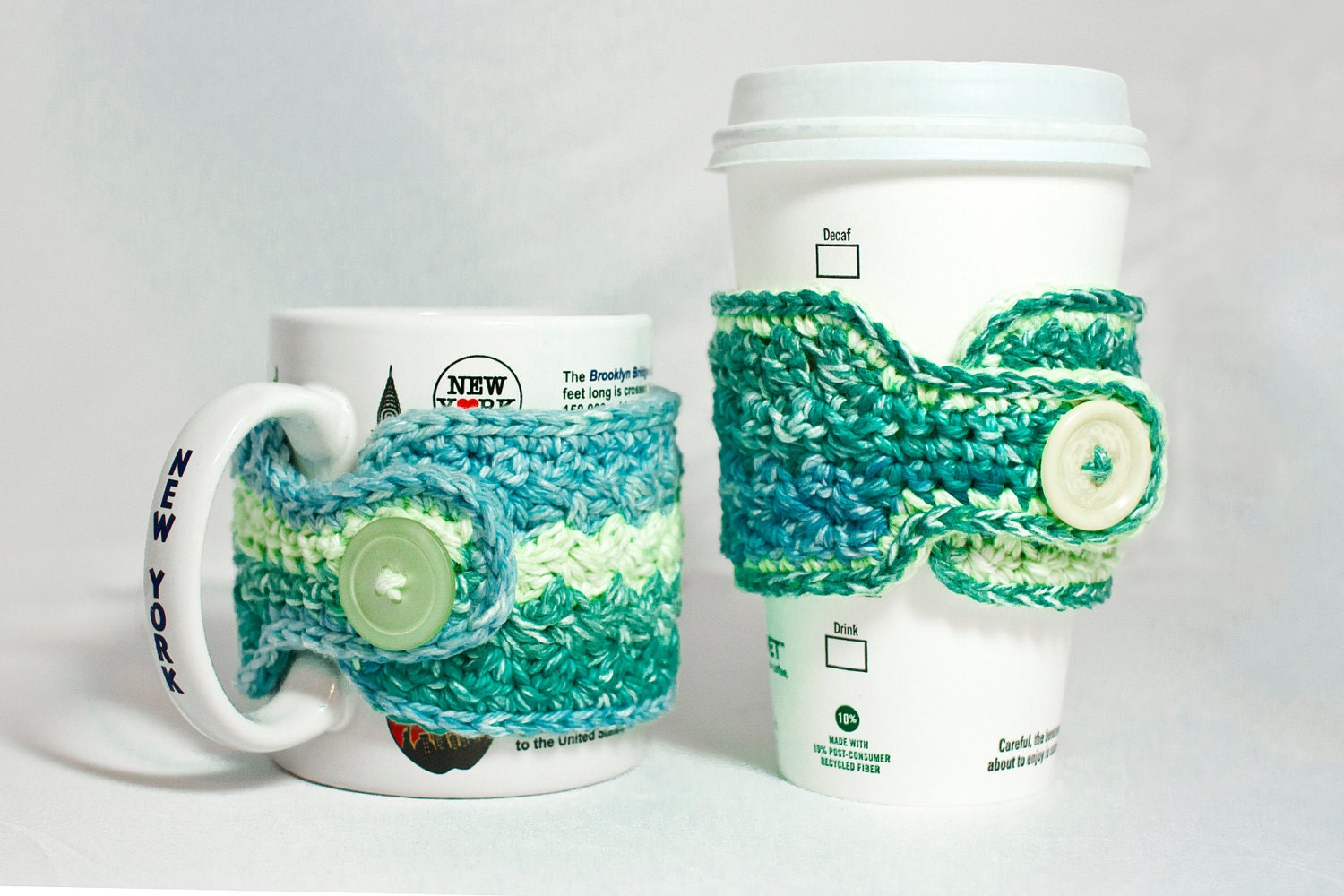 Gift To Make:  Wrap Style Mug Warmer & To-Go Cup Sleeve - Button Closure - Crochet Pattern (PDF) - Includes Alternate Sizing Instructions