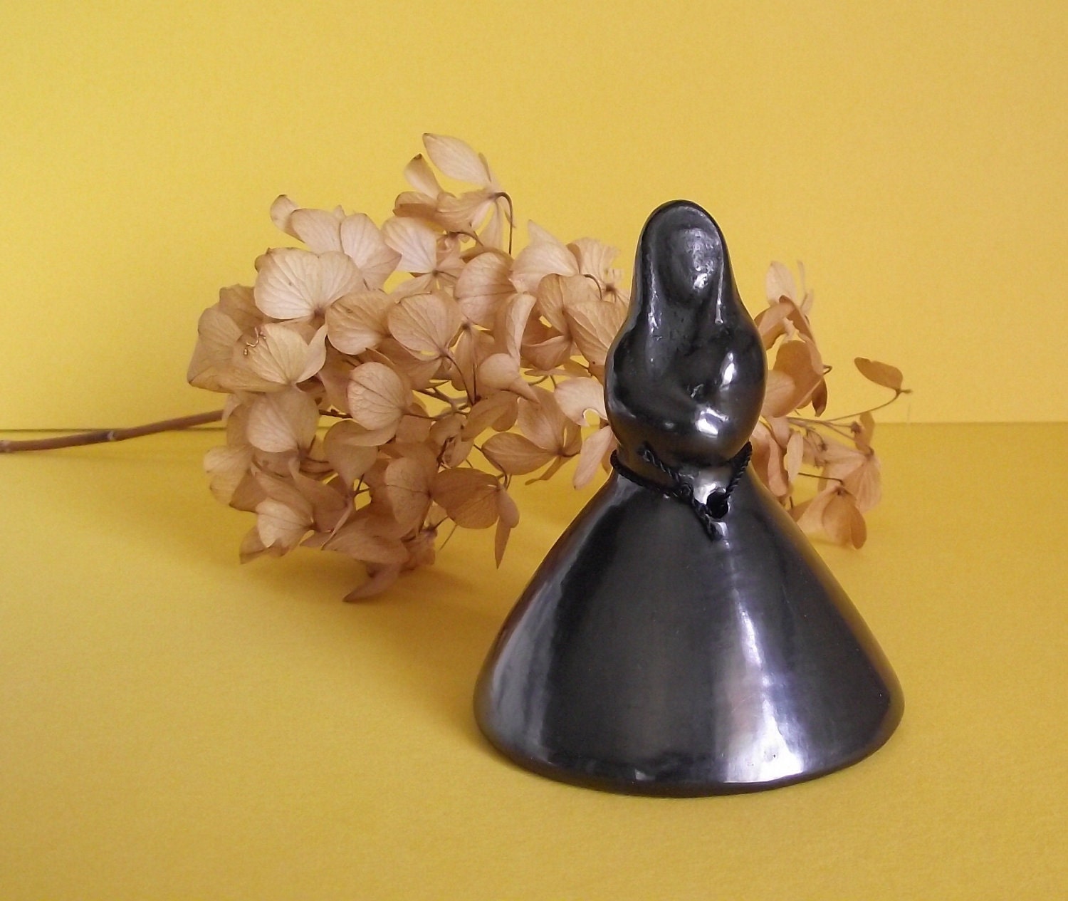 SALE - Vintage Black Pottery Mexican Senorita Bell