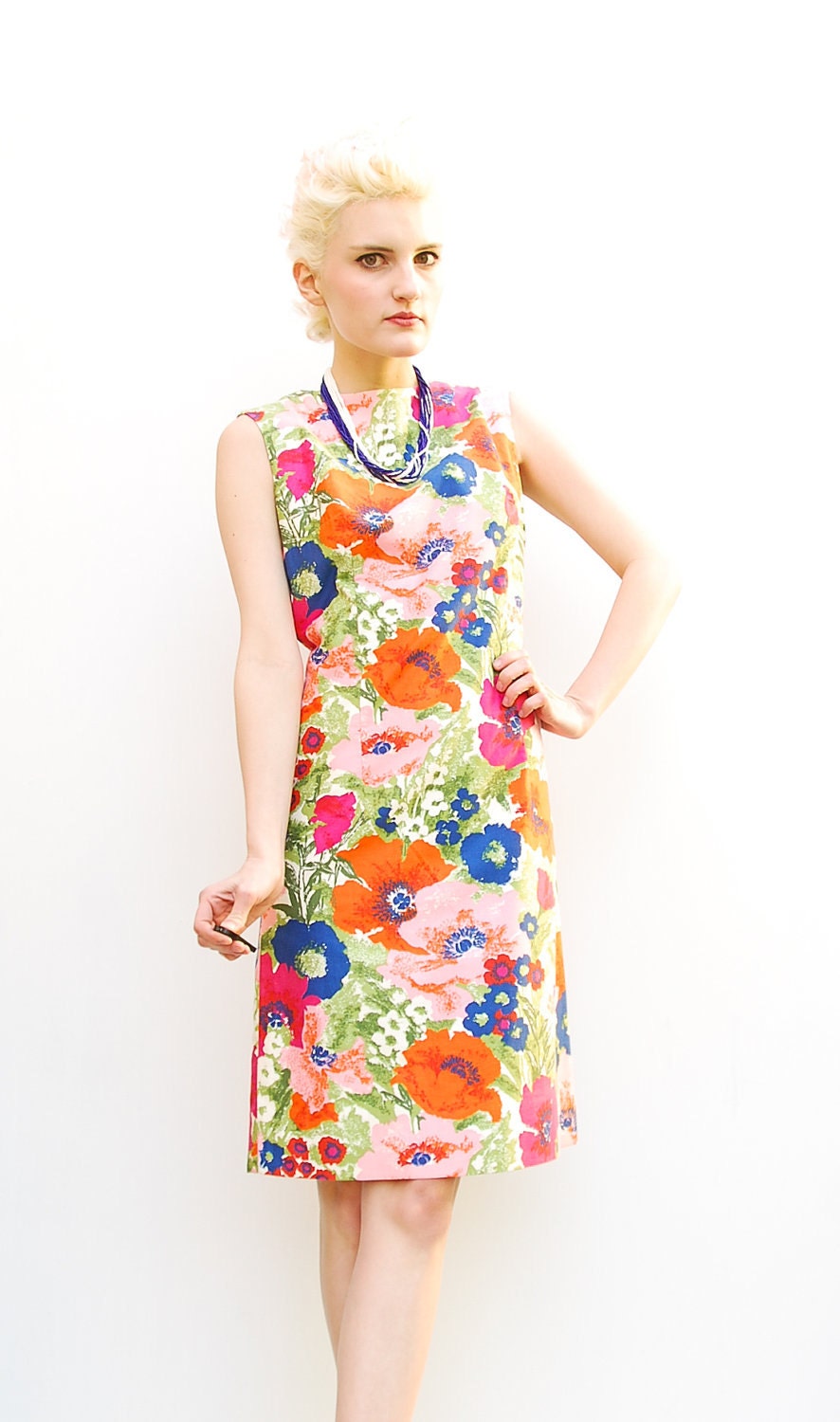 60s Shift Dress - Floral Dress - Poppy Dress - Spring Fashion - Bright Colorful Dress - Sleeveless Dress - Knee Length Dress - 2 4 XS S