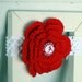 Roll Tide Alabama Football Headband Set - Red Crochet Flower with White Crochet Headband