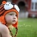 Tiger Hat NEWBORN Girl Crochet Beanie with Earflaps in Auburn Orange and Navy  with Crochet Bow Clip